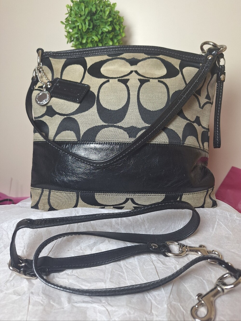COACH Chelsea Optic C Signature Crossbody Bag 12825 Black Jacquard Leather EUC